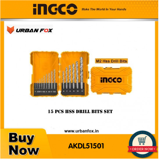 INGCO AKDL51501  15 Pcs HSS drill bits set