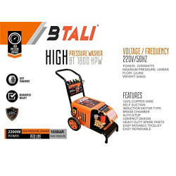 BTALI High Pressure Washer 2200 Watt Motor,160 bar Pressure.100 % Copper BT 1800 HPW
