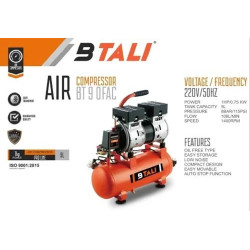 BTALI Oil Free & Silent Air Compressor  BT 9 OFAC 9 Liter, 1 HP