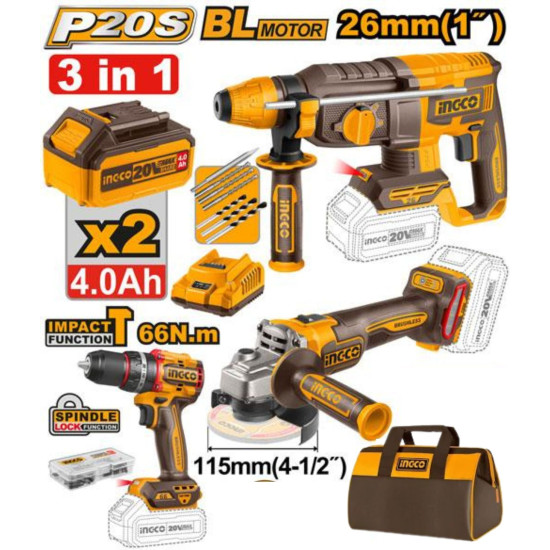 INGCO COSLI230520 Lithium-Ion cordless 3pcs combo kit