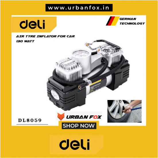 DELI DL8058 Auto air compressor for Car, Air tyre inflator 100w, 30L/min