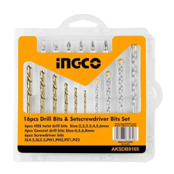 INGCO AKSDB9165 16 Pcs Drill Bits & Screwdriver Bits Set 