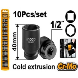 INGCO HKISSD12101  10 Pcs 1/2" Impact Socket Set